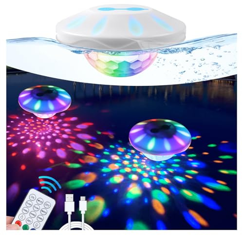TEPENAR Rechargeable Floating Pool Lights: Remote Control Pool Lights That Float with 6 Dynamic Lighting IP68 Waterproof RGB Upper and Lower Floating Lights for Hot Tub Pool Garden Party 1 Pack