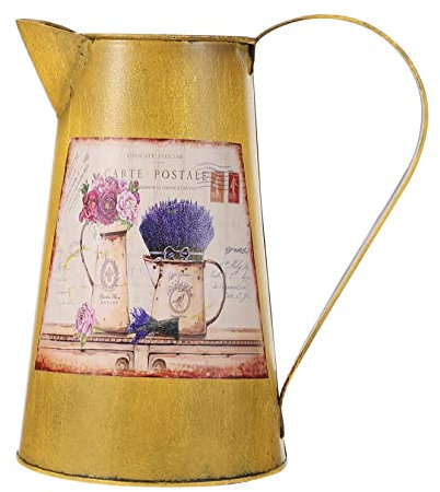 Zerodeko Retro Iron Sheet Vase Yellow Flower Bucket Artistic Flower Arrangement Ware Vintage Rustic Iron Vase for Home Garden Decor