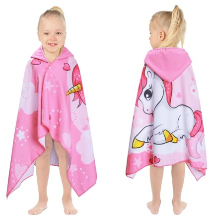Decalsweet Pink Unicorn Hooded Towel for Kids,Soft Children's Bath Towel,Large Poncho Towel for Toddlers Girls Beach Swimming