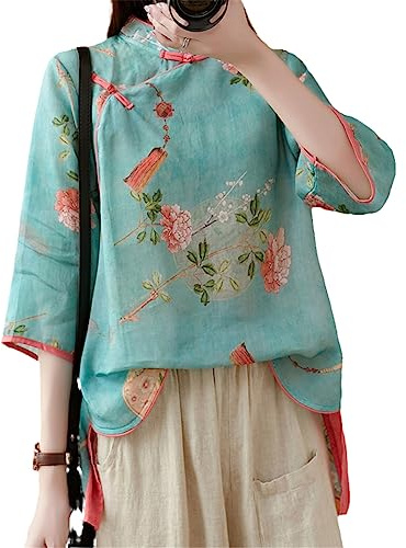 Cinese Delle Donne Dell'annata Camicetta Abbigliamento Tradizionale Stampa Hanfu Top Estate Blusas Elegante Femminile Camicia, H-1108, S