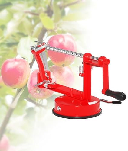 Apple Peeler Corer, SZ LINGKE 3 In 1 Apple Peeler Slicer Corer with Powerful Suction Base and Stainless Steel Blades for Apples Pears and More, Crimson