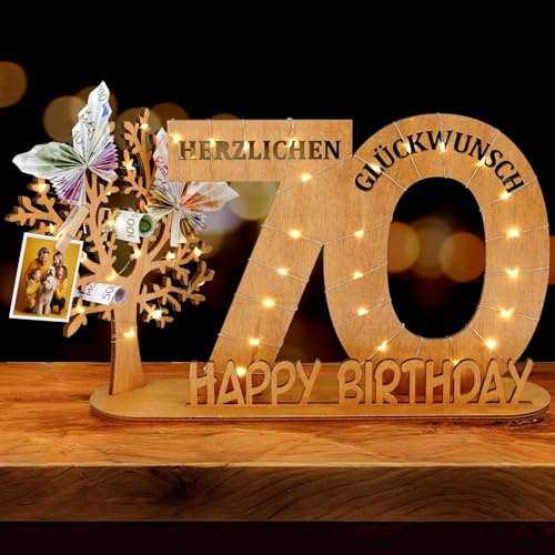 WAREHOUSE Originelle Geburtstag Geschenk Frauen & Männer - Geldgeschenke Geburtstag mit Holz Schild Gästebuch Geburtstag Deko Geburtstagszahlen Holz Schild Gäste (70)