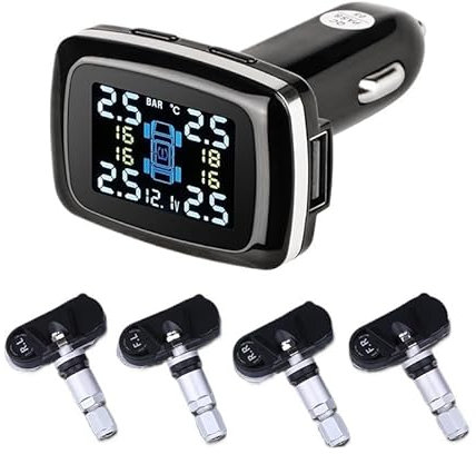 SkyjOy ReifendruckprüFer Reifendruck-Alarm-Monitor-System 4 Sensoren Auto Reifendruck Zigarettenanzünder Pneus Auto-Sicherheitsalarmsystem Reifendruckkontrollsystem(Internal Sensors)