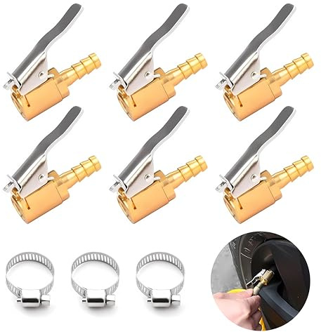 RAFIYU 6 Stück 8mm Autoventil Hebelstecker Air Chuck, 1/4 NPT Autoventil Adapter, Messing Reifenfüllnippel Ventilaufsatz Momentstecker, Druckluft Ventilstecker für Reifenventile mit Ventilgewinde