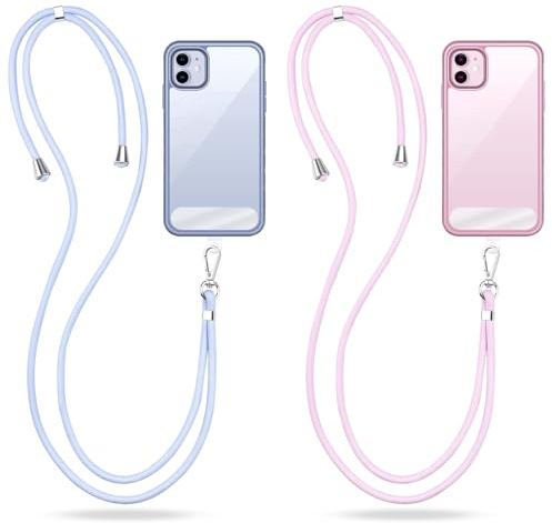GlasFlength Cordon para Movil Universal, Correa Movil con 2 Parches Desmontable Colgante para Movil Ajustable Cuerda Movil Compatible con Todos los Teléfonos Inteligentes (Rosa Violeta + Azul Claro)