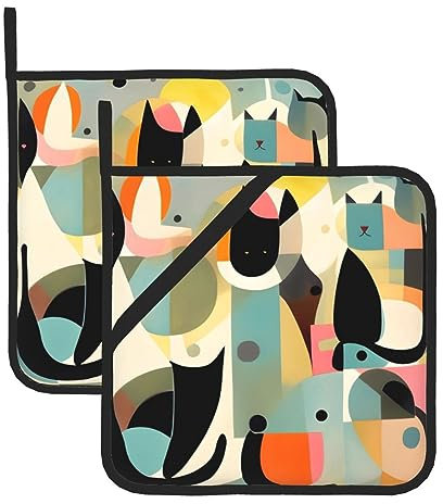 Presine quadrate resistenti al calore con stampa di gatti della metà del secolo, 20,3 x 20,3 cm, tessuti di qualità, anti-scottatura e facili da pulire