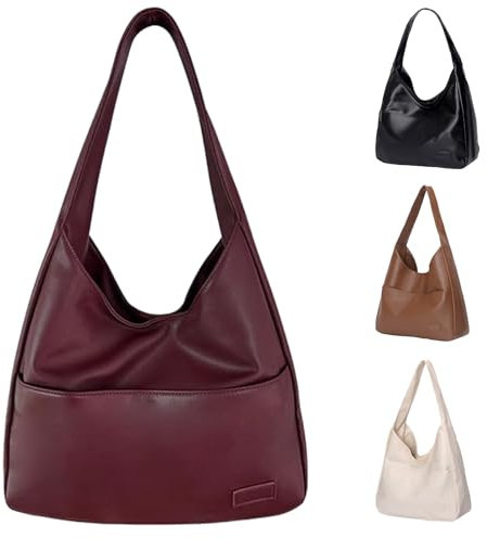 CXINLky Umhängetasche Damen, PU Leder klein Tragetasche Schultertasche Weiches Hobo Handtaschen Uni Tasche Handtasche Shoulder Bag for Women (Tasche B-Weinrot)