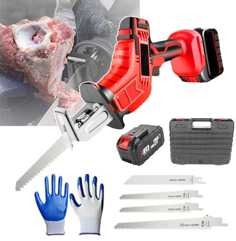 pealiritansemen Electric Reciprocating Saw, Portable Reciprocating Saw With 4 Saw Blades And 12 Pairs Of Gloves, Suitable For Suitable For Cutting Wood, Metal, Plastic, Bone, And Pruning Branches