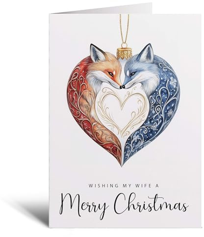 Postcard Prints - Tarjeta de Navidad para esposa, zorros, bola, amor, corazón, ilustración, romántica, tarjeta de Navidad para esposa