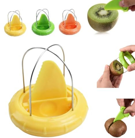 rujjftsy Kiwi Cutter Peeler, Fruit Kiwi Cutter Peeler Slicer, Steel Orange Kiwi Slicer, Manual Kiwi Peeling Fruit Digging Core Tool Kitchen Gadgets Tools for Pitaya, Portable and Useful (Yellow)