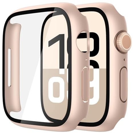 Piuellia 2 Pack Hard Protective Case Screen Protector Compatible with Apple Watch Series 11 Series 10 46mm, Anti-Drop Ultra-thin Full Coverage PC Cover for iWatch, 1 Rose Gold + 1 Transparent
