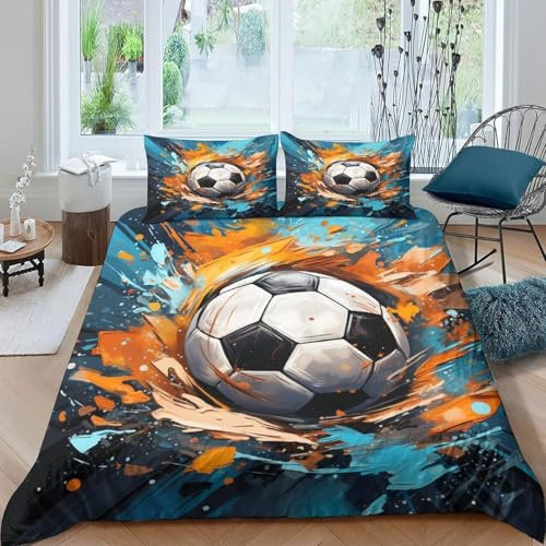Copripiumino E Federa 3D, 240X220 Cm Calcio, Completo Da Letto In Microfibra Ipoallergenica, Resistente All'Umidità, Resistente Agli Acari Della Polvere -45891671277