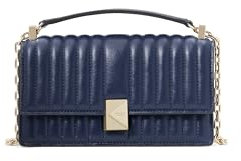 kate spade new york Deco Mini Leather Flap Chain Crossbody, Quilted Parisian Navy, One Size