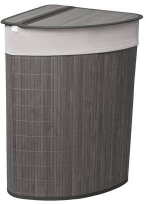 BLUOM 58L Foldable Bamboo Laundry Basket Triangle Storage Hamper With Removable Cover Laundry Hamper with Lid Washing Clothes Basket Bin With Handle For Bedroom, Bathroom, Laundry (Grey)