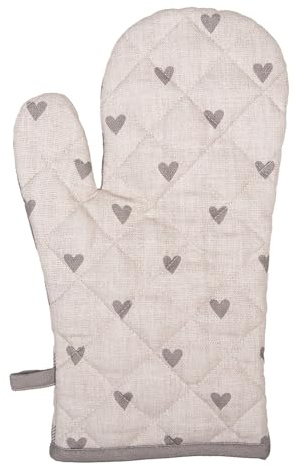 Clayre & Eef Ofenhandschuh 18x30 cm Beige Grau Baumwolle Herzen