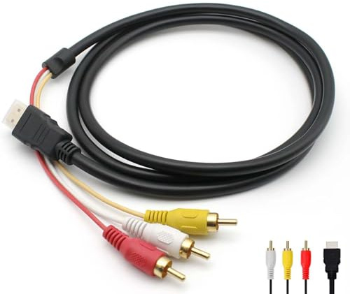 WEISENLINZ Cable HDMI a AV HDMI a 3RCA rojo, amarillo y blanco, cable diferencial de 1,5 metros, convertidor de cable de audio y vídeo para DVD HDTV 1080P, la mayoría de adaptadores de proyector LCD