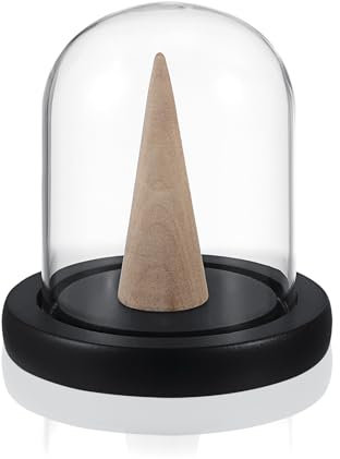 SUMNACON Glass Display Cloche Dome with Wooden Cone Ring Holder, Small Championship Ring Dome Cloche Decorative Clear Display Bell Jar Mini Glass Cover Dome Cloche Ring Showcase with Black Base