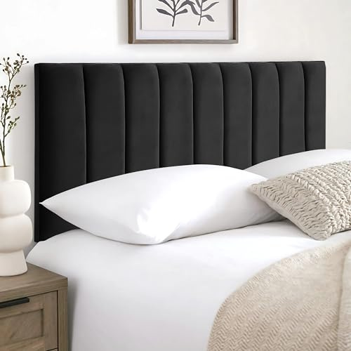 HB-1 Headboards for Beds – 9vp 24'' Divan Bed Headboard – Headboards for Divan Beds, Bedroom & Hotel Furniture, Elegant Soft Plush Fabric Head Board (Black Plush, 5FT King)