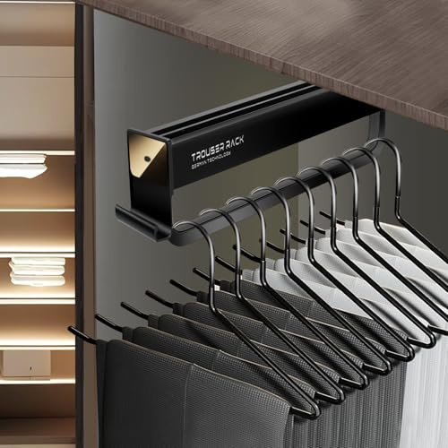UEAKPIC Pull Out Closet Rod for Wardrobe Closet, Space Saving Telescopic Heavy Duty Pants Hangers(55 lb), Adjustable Sliding Double-Rail Closet Organizer for Pants, Coats, 350mm/13.8