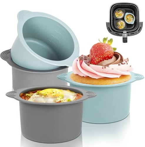 Pietuley 4Pcs Large Ramekins for Air Fryer,Silicone Poached Egg Maker,Baking Cakes Moulds Egg Poached Fried Egg Mould for Air Fryer Accessories,Ramekins Set of 4 Yorkshire Pudding Tin Cases Tray