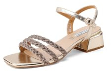 QUEEN HELENA Sandali Eleganti Donna con Strass con Tacco Basso con Cinturino ZM9944 (Oro, Sistema Taglie Calzature EU, Adulto, Donna, Numero, Media, 41)