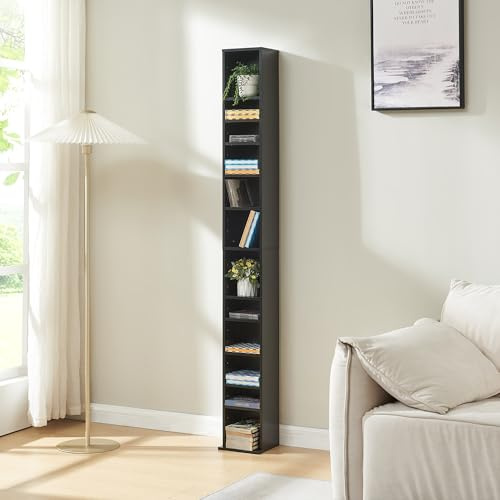 [en.casa] Tynset CD Shelf DVD Shelf with 12 Shelves CD Storage 175 x 20 x 20 cm Standing Shelf Height Adjustable Shelves Black