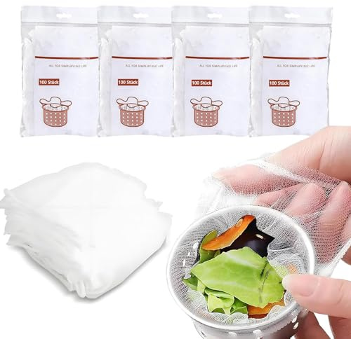 HSYTEK 400 Stück Einweg Sink Filter, Sieb für Spülbecken, Verstopfungssicher Abflusssieb Küchenspüle, Elastisch Mesh Waschbecken Sieb, Sink Strainer für Küche, Badezimmer, Waschbecken (4 x 100 Stück)