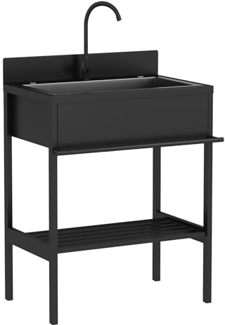 Edelstahl Spültisch Mobile Outdoor Spüle Freistehende Spülbecken mit Armatur Multifunktions Waschtisch 1 Becken Waschbecken Küchenspüle Spülenschrank für Wäscherei Restaurant Außen Camping(66x51x94cm)