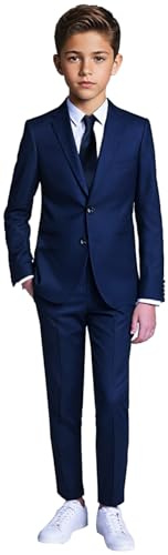 Black n Bianco Boys Five Piece Modern Slim Fit Suits Set Shirt Blazer Vest Pants and Tie. Ring Bearer Outfit (US, Numeric, 5, Regular, Navy)