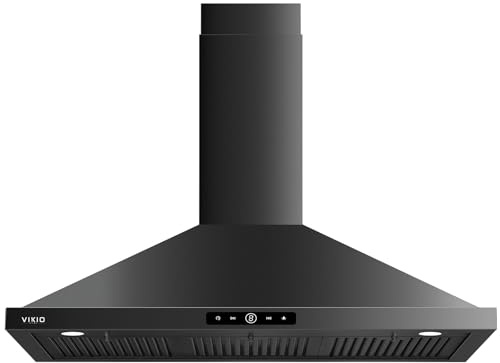 VIKIO HOME Wall Mount Range Hood 36 inch, 580 CFM Kitchen Vent Hood, Ducted/Ductless Convertible with Touch Control, Stainless Steel Stove Vent Hood, Easy Clean Filter, Black