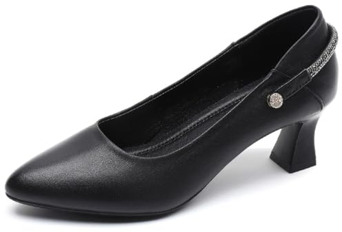 Sekiueo Dam Mary Jane-skor Kitten Heels Spetsiga pumps Festskor Stängda tån,Black,33 EU
