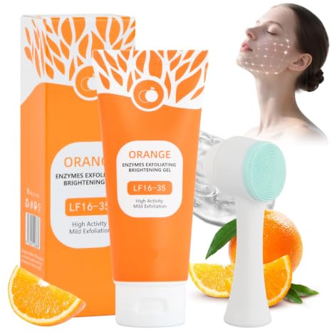 2 pezzi Gel Esfoliante Arancione Enzimi con Spazzola per il Viso, Exfoliating Gel per Corpo, Esfoliante Scrub, ESfoliante Viso Naturale All'arancia per Ridurre le Macchie Della Pelle, Pulizia Profonda