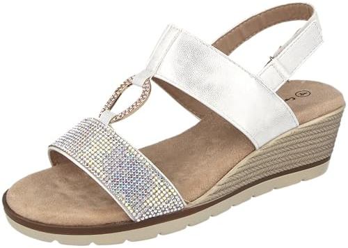 Cushion Walk Ladies Diamante Comfort Low Wide E Fit Wedge Heel Sandals
