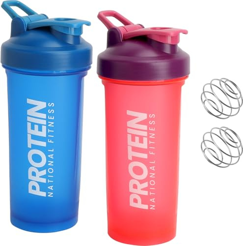 2 botellas para proteínas de 600 ml, con bola, indicador de ML, a prueba de fugas, a prueba de fugas