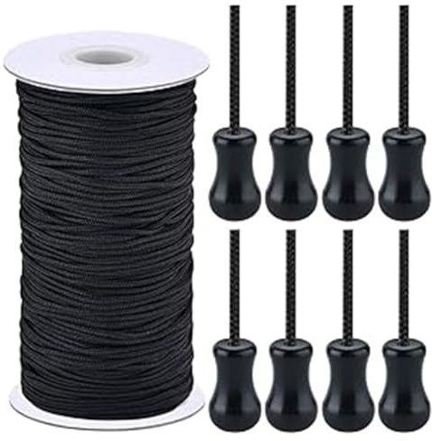 Cordoncino da 1,8 mm per tende verticali, corda in plastica nera con orologio in legno e 8 accessori, compatibile con sistemi veneziani