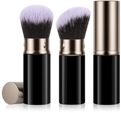 AOOTE Telescopic Face Brush, 2Pcs Retractable Blusher Brush with Cover, Portable Powder Foundation Brushes Faces, Kabuki Makeup Blush Face Brushes for Contouring,Polishing,Concealing,Highlighting