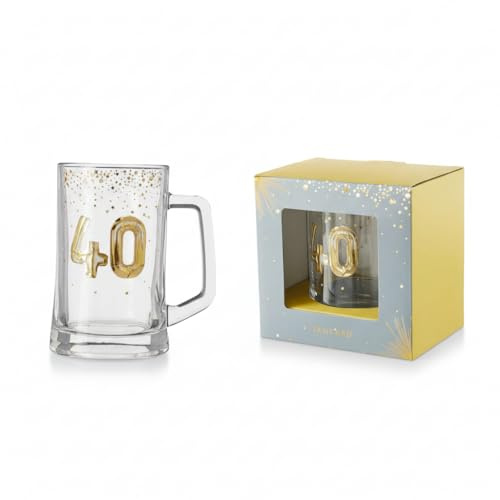 40th Birthday Glass Tankard by Hox – 1 Pint Beer Glass with Gold Number 40 Design, Gift‑Boxed Celebration Tankard for Him
