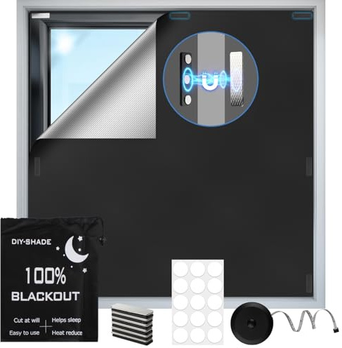 100 x 148 cm Magnetiska Mörkläggningsgardiner, 100% Mörkläggande Fönsterdekoration för Sovrummet, Gardiner utan Borrning med Starka Magneter & Silverbeläggning för Sovrum, Loft, Husbil
