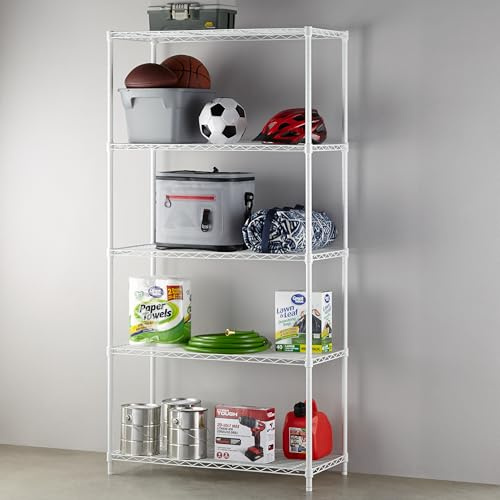 Home Storage Space HSS 5 Tier Wire Shelving Rack, White, 16 Dx36 Wx72 H