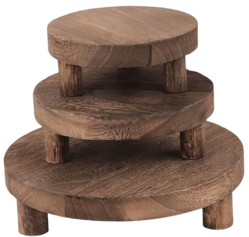 Bemonew Pflanzenhocker Indoor 3er Set Pflanzenständer Holz Kleine Indoor Hocker in 3 Größen Natur Bambus Display Ständer Vintage Stil für Töpfe, Bücher und Dekor