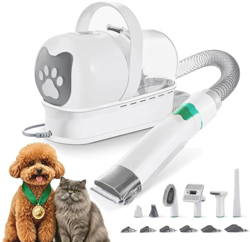 CFITANK Hundeschermaschine mit Staubsauger, 13000 Pa Super Saugkraft & 99,99% Tierhaar-Aufnahme, Leise Haustierpflegeset mit 7 Pflegewerkzeugen für Hunde und Katzen