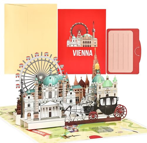 joyoldelf Wien Pop Up Karte, 3D Reisegutschein Geschenkkarte für Wien Reise oder Flitterwochen, Gutscheinkarte, Reise Gutschein zum Geburtstag, Wien Geschenk Karte für Urlaub