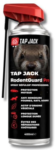 TAP JACK Spray Anti Fouine Voiture - Répulsif Rongeurs pour Compartiment Moteur - Protection Câbles, Gaines et Durites - Rats, Souris et Loirs - Actif d'origine Végétale - 400 ML