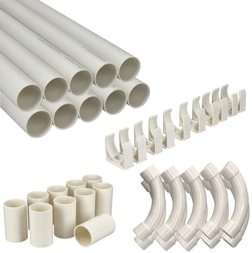 Jandei - Pack 10 uds. Tubo para Cables PVC Rígido Blanco Longitud 1 Metro. Diámetro 32 mm. Funda de Cable con Grapas de Sujección,Manguitos y Curvas de Empalme.
