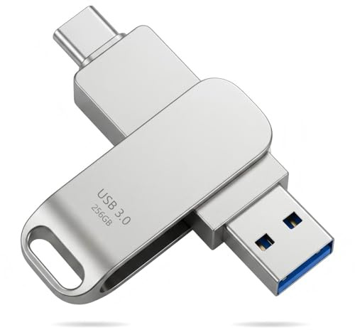 256GB USB C Flash Drive,USB 3.0, Dual Flash Drive USB-A & Type-C OTG Memory Stick for Smartphones, Android, iOS,PC, Mac,silver