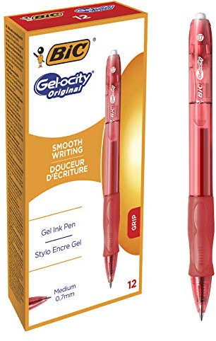 BIC Gel-ocity Original Gel-Roller, Medium, 12er Set in Rot, Tintenroller mit gummierter Griff-Fläche, schnelltrocknend