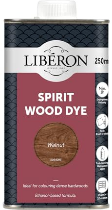 Libéron Spirit Wood Dye for Interior Hardwood, Walnut, 250ml | Ethanol-based formula, Great for antique restoration, Ideal for dense hardwoods, Intermixable colours