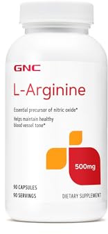 GNC L Arginine 500mg Supplement, Supports Healthy Blood Vessel Tone, 90 Servings