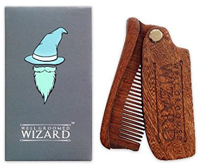 Well Groomed Wizard Folding Sandalwood Beard Comb, Wooden Anti-Static Beard Grooming Comb for Men