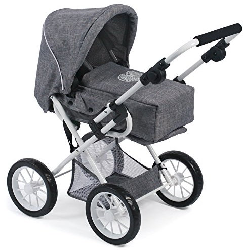 Bayer Chic 2000 - Puppenwagen Leni, 2in1 Kombipuppenwagen mit herausnehmbarer Tragetasche, Jeans grau, 46 cm